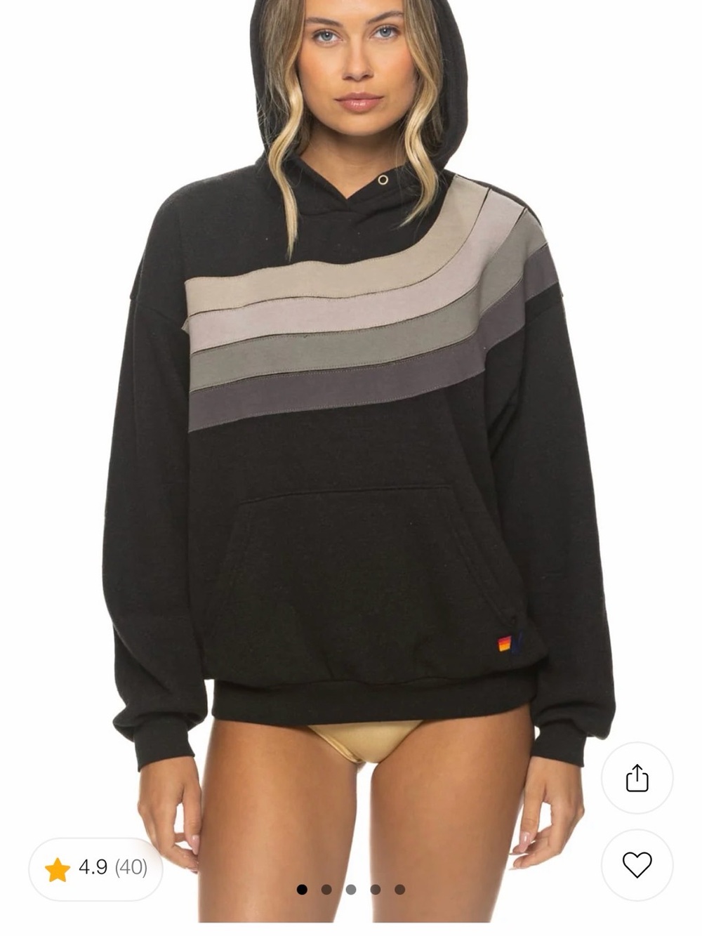 Aviator Nation Black Hoodie with Neutral Curved Stripes
